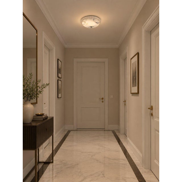 Vintage Ceiling Light Fixture Round Carved Floral Border Flush Mount For Sale - Image 9 of 9