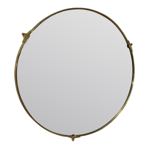 Round Brass-Framed Wall Mirror With Decorative Mounts, Italy 1960s