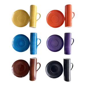 1959 LaGardo Tackett Porcelain Espresso Coffee Cups and Saucers for 6 Servings Multicolor - Set of 12 Pieces