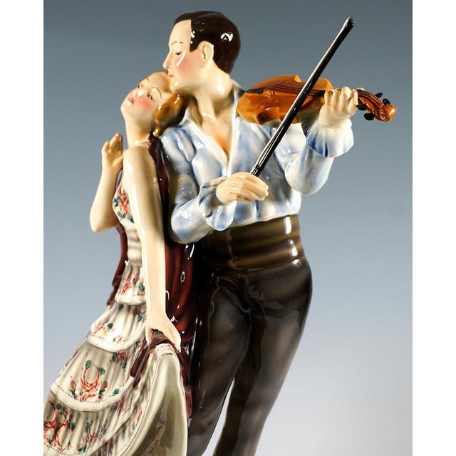 Large Vienna Group Dancer with Violinist by Josef Lorenzl for Goldscheider, 1930 For Sale - Image 6 of 10