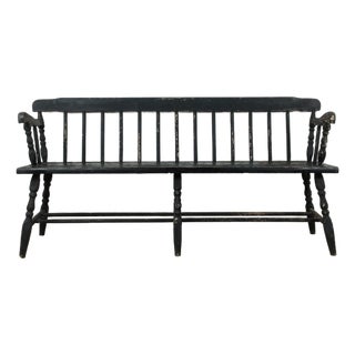 Antique Black Painted Deacons Bench For Sale