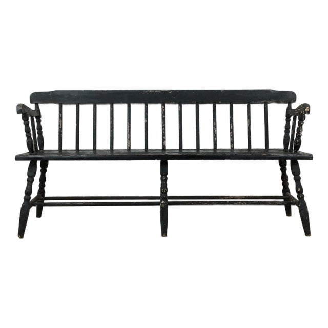 Antique Black Painted Deacons Bench For Sale