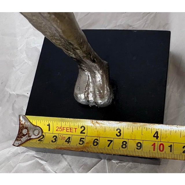 Metal Modern Abstract Cast Aluminum Jazz Musician Sculptures, Set of 2, Silver Metal Figurines, Flute & Guitar Players Contemporary Music Decor 16” Statues For Sale - Image 7 of 12
