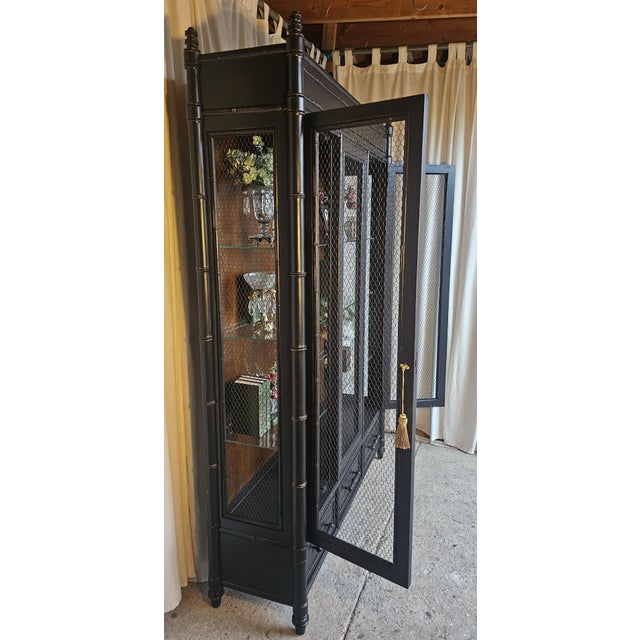 Faux Bamboo Cabinet, Black 1950's Display Cabinet For Sale - Image 10 of 17