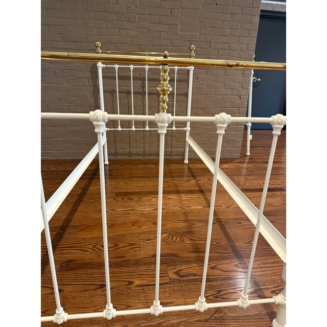 Metal Pair of Brass and White Painted Iron Beds For Sale - Image 7 of 11