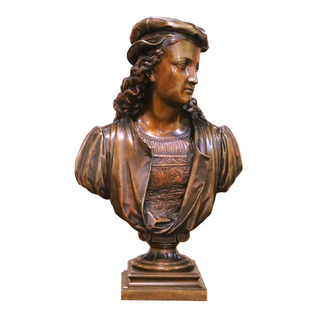19th Century French Renaissance Revival Bronze Bust by Alexandre Duchoiselle For Sale