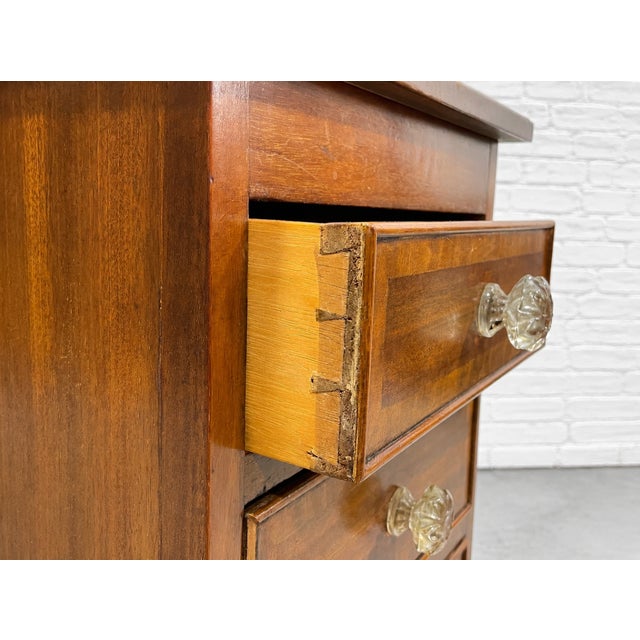 Pair of Federal Style Narrow Mahogany Dressers | 1920's Skinny Nightstands Glass Knobs For Sale - Image 12 of 12