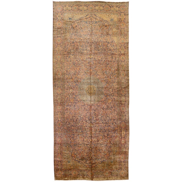 1900s Rust Antique Kerman Handmade Rosette Designed Persian Wool Rug For Sale - Image 9 of 9