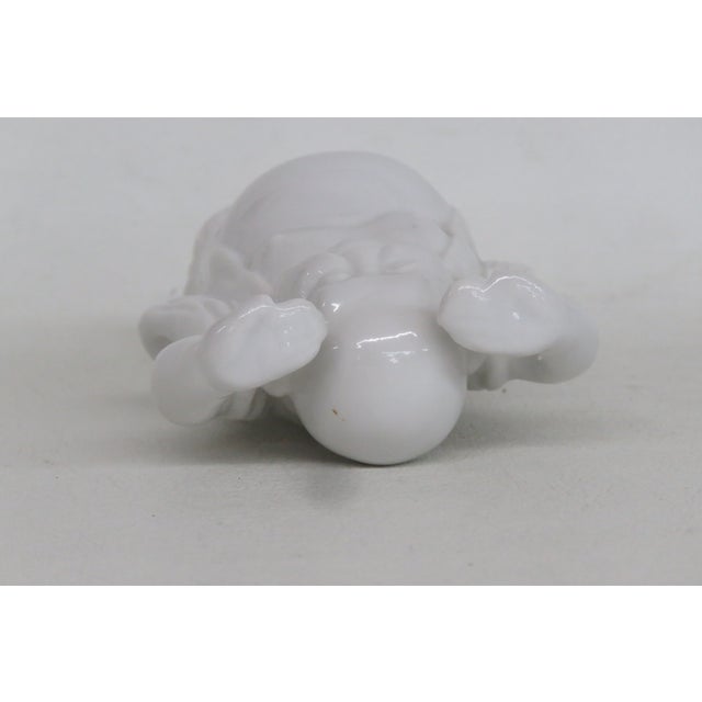 White Ceramic Laughing Buddha With Arms Raised Hotei Figurine Gloss Finish 5027b For Sale - Image 10 of 10