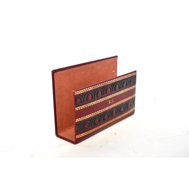 Vintage Red Leather Desk Set - Document Holder, Pencil Cup, and Letter Holder For Sale - Image 9 of 13