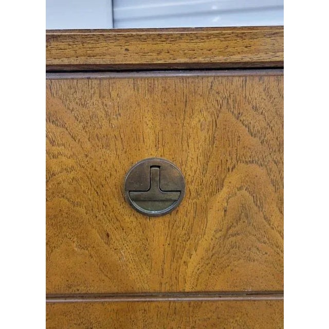 Brown Vintage Huntley Thomasville Pecan Campaign Style 5 Drawer Chest For Sale - Image 8 of 11