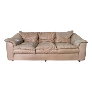Late 20th Century Ralph Lauren Style Vintage Leather Creamy Tan Couch Leather Sofa by Leathercraft For Sale