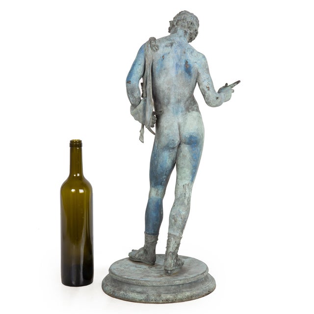 Fine Italian Grand Tour Antique Bronze Sculpture Statue of Narcissus of Pompeii For Sale - Image 4 of 18