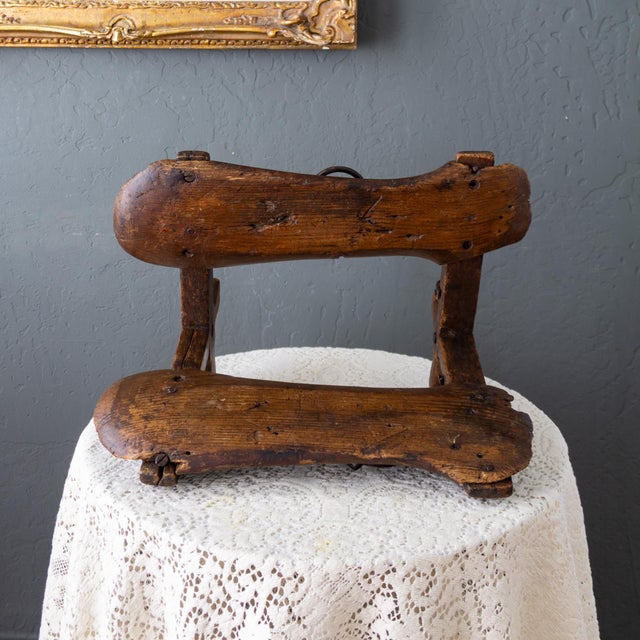 Primitive Wooden Pack Saddle With Leather Straps and Iron Rings For Sale - Image 9 of 16