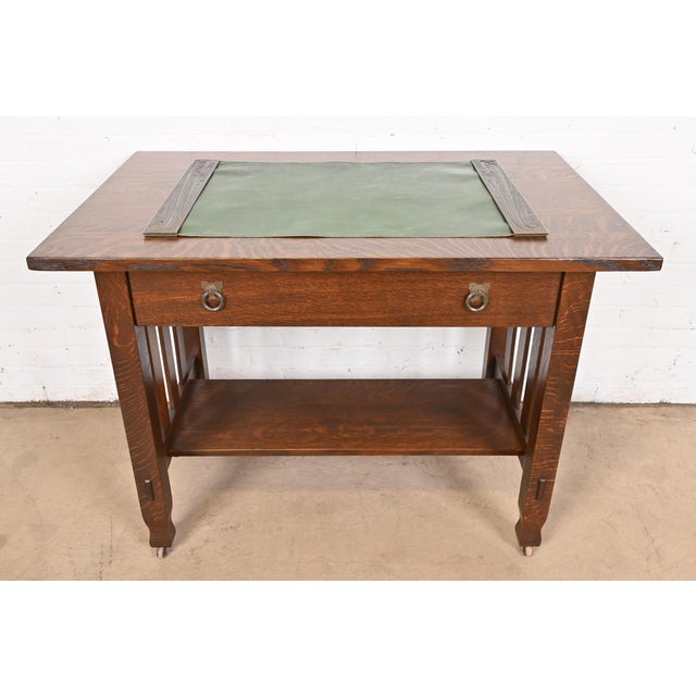 Metal Tiffany Studios New York Chinese Pattern Bronze Blotter Ends With Leather Desk Blotter For Sale - Image 7 of 12