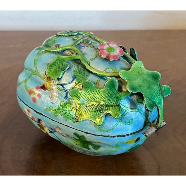 Turquoise Antique Chinese Cloissone Enamel Melon Box For Sale - Image 8 of 12