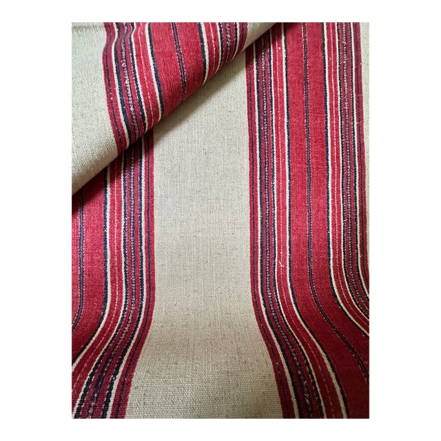 Lee Jofa Mifflin Stripe Red Linen Blend Fabric 3 1/2 Yards For Sale