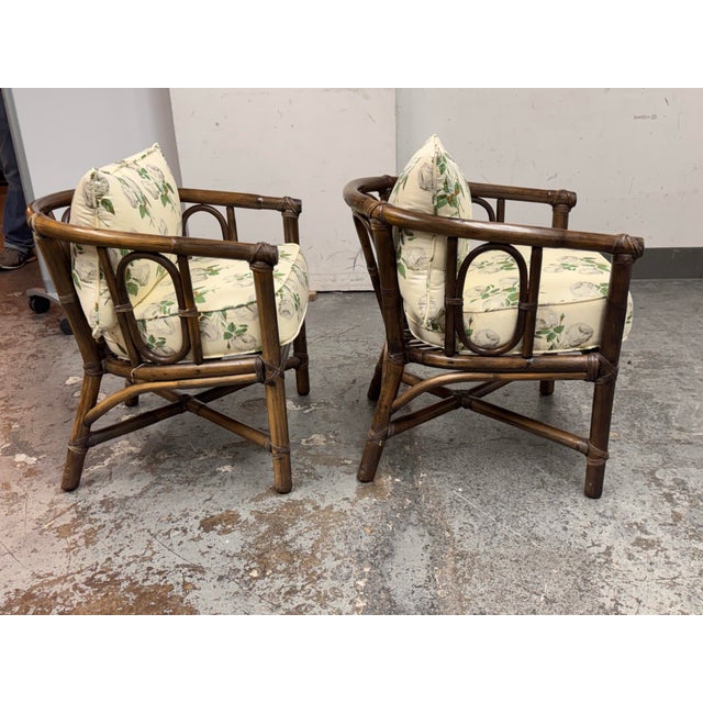 McGuire Furniture Barrel Back Bamboo Armchairs, Pair Vintage For Sale In San Francisco - Image 6 of 12