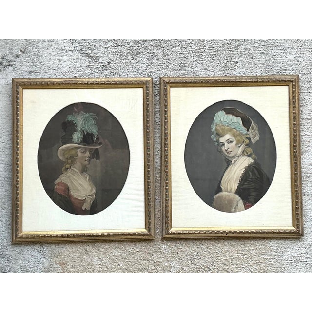 White Vintage 18th Century Style Portrait Engravings - Set of 2 For Sale - Image 8 of 13