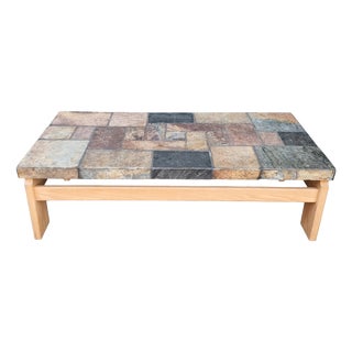 Mixed Slate & Oak Coffee Table from Van Bennekom, Netherlands, 1970s For Sale