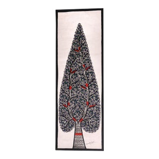 Hand-Painted Madhubani Tree of Life Painting by Mamta Devi, National Award Winner 2016, Traditional Indian Folk Art For Sale