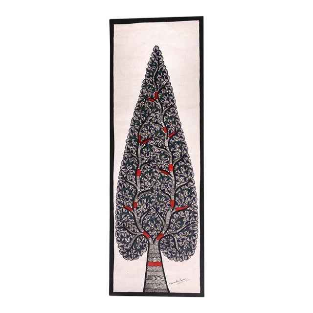 Hand-Painted Madhubani Tree of Life Painting by Mamta Devi, National Award Winner 2016, Traditional Indian Folk Art For Sale