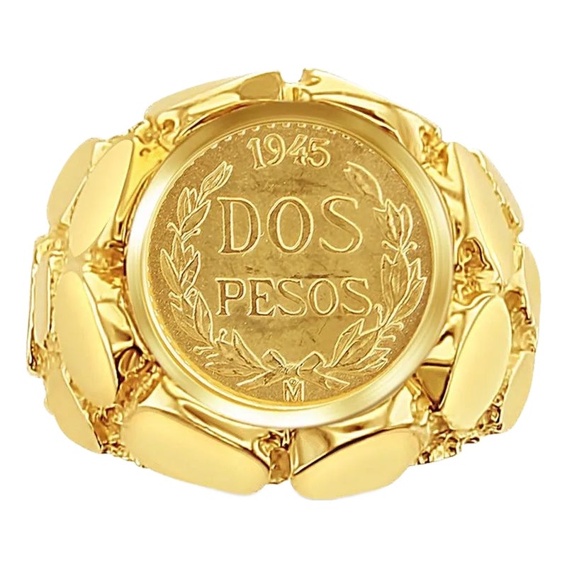 Dos Pesos Gold Coin Pebble Ring, Size 6