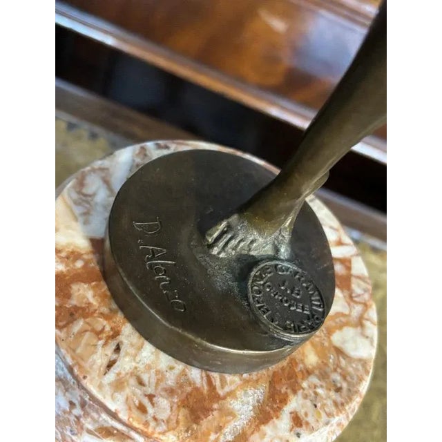 Large Art Deco Style Bronze and Marble Figurine For Sale - Image 3 of 5