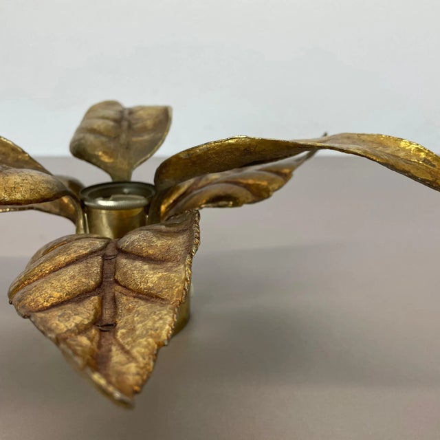 Brutalist Beligan Brass Metal Wall Ceiling Light from Willy Daro Belgium, 1970s For Sale - Image 9 of 14