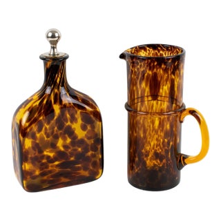 Christian Dior Home Tortoiseshell Glass Barware Pitcher and Decanter, circa 1960 For Sale