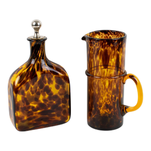 Christian Dior Home Tortoiseshell Glass Barware Pitcher and Decanter, circa 1960
