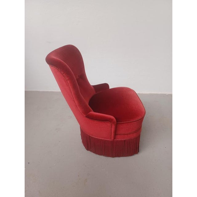 Red Danish Armchair Reupholstered in Red Velvet, 1900s For Sale - Image 8 of 12