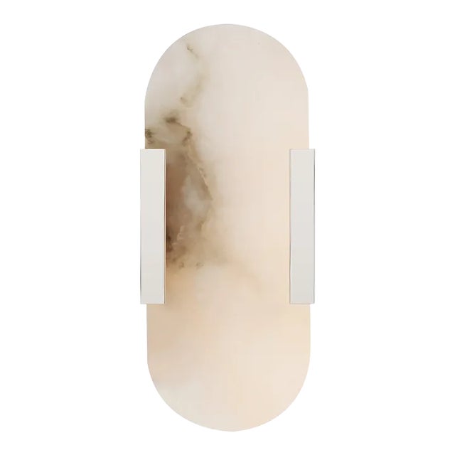 Kelly Wearstler for Visual Comfort Signature Melange 10" Elongated Sconce in Polished Nickel with Alabaster For Sale