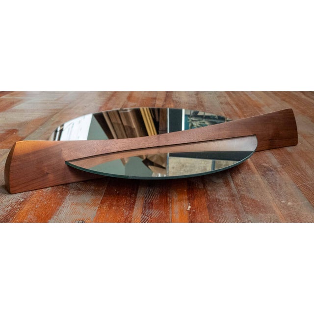 Mid 20th Century Mid-Century Modern Round Mirror With Sculptural Carved Walnut Accent For Sale - Image 5 of 17