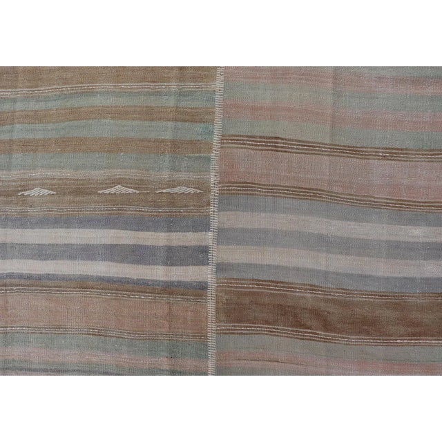 Textile Vintage Turkish Kilim Rug With Multicolored Stripes and Subtle Pastel Tones 9'5"x12'5" For Sale - Image 7 of 10