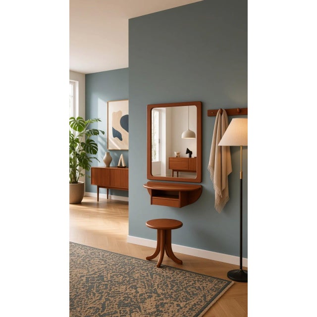Danish Teak A Welcome Hallway Set with Mirror, Wall Console and Hook Rail from Vildbjerg Møbelfabrik, 1960s, Set of 3 For Sale - Image 16 of 18