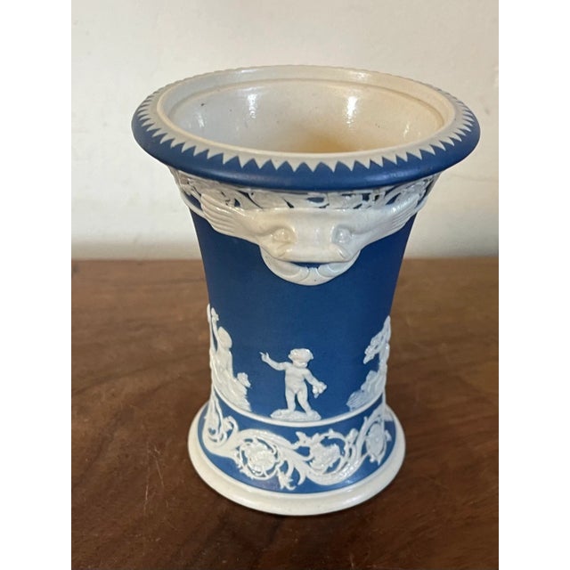 Antique Early 19th Century Spode Jasperware Pottery Vase With Classical Sprigging and Dolphin Handles For Sale - Image 9 of 11