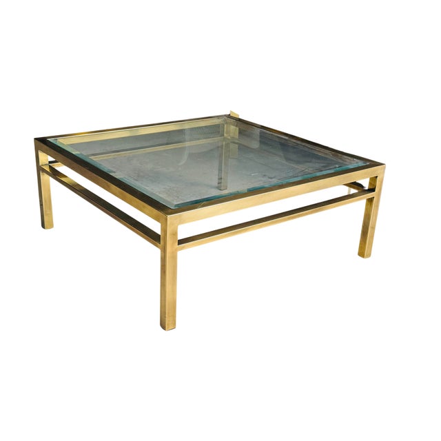 Mid-Century Modern Vintage 1970s Brass & Glass Square Coffee Table | Hollywood Regency Mid-Century Modern Cocktail Table | Maison Jansen Style For Sale - Image 3 of 14