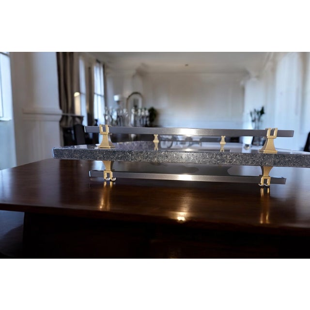 Black Stone Serving Platter With Satin Nickel & Gold Handles + 3-Piece Cheese Knife Set For Sale In Philadelphia - Image 6 of 6