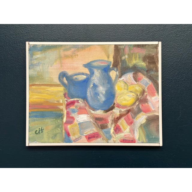 Off, Blue Jugs and Lemon, 1950s, Oil on Panel, Framed For Sale - Image 9 of 13