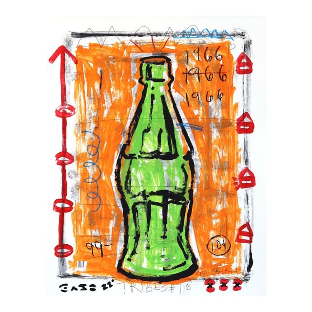 Fizz One Out - Abstract Green & Orange Bottle Still Life Artwork by Gary John For Sale