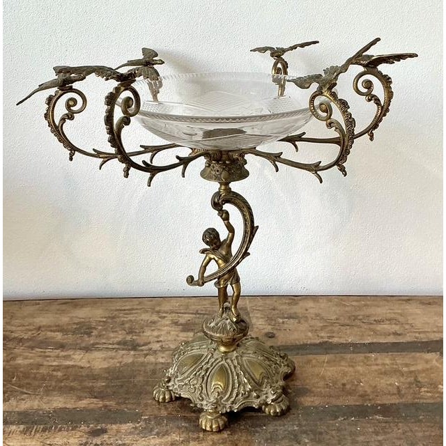 Vintage Victorian Cut Glass and Brass Epergne For Sale - Image 9 of 12