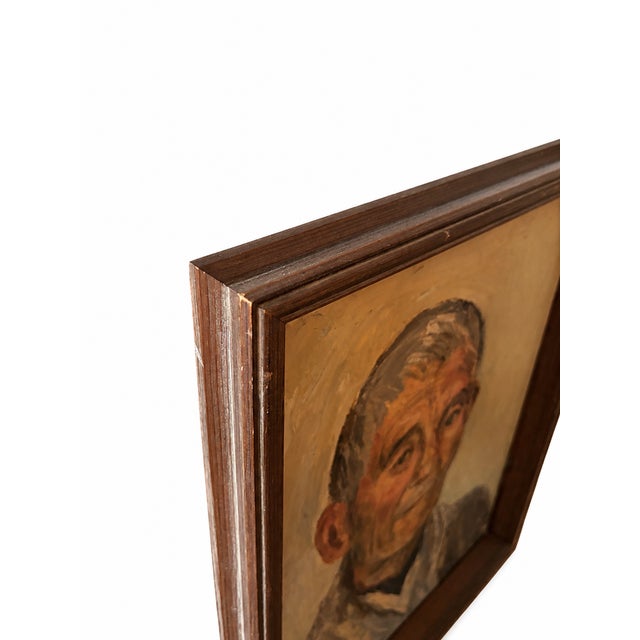 Light Gray Unsigned Vintage Scandinavian Expressionist Portrait Oil Painting of Gentleman For Sale - Image 8 of 11