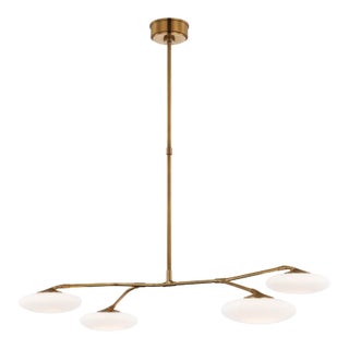 Champalimaud for Visual Comfort Signature Brindille Large Four Light Chandelier in Soft Brass with White Glass For Sale
