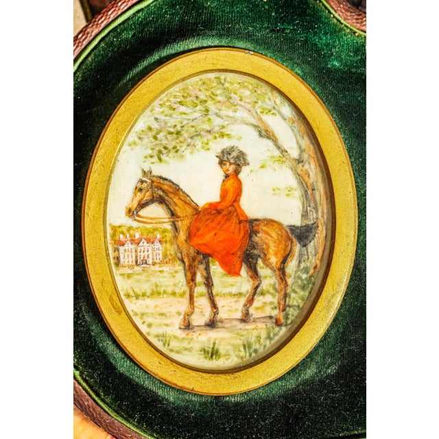 Exquisite Rare Pair Victorian Antique Portrait Miniature Paintings English Country Horse Equestrian Theme For Sale - Image 4 of 16