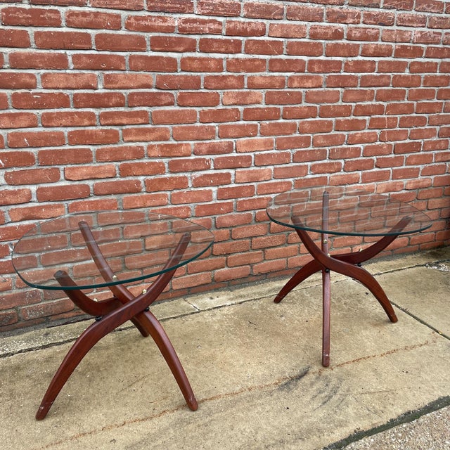 Mid-Century Modern Pair of Mid Century Modern Forest Wilson Walnut and Glass Side Tables For Sale - Image 3 of 11