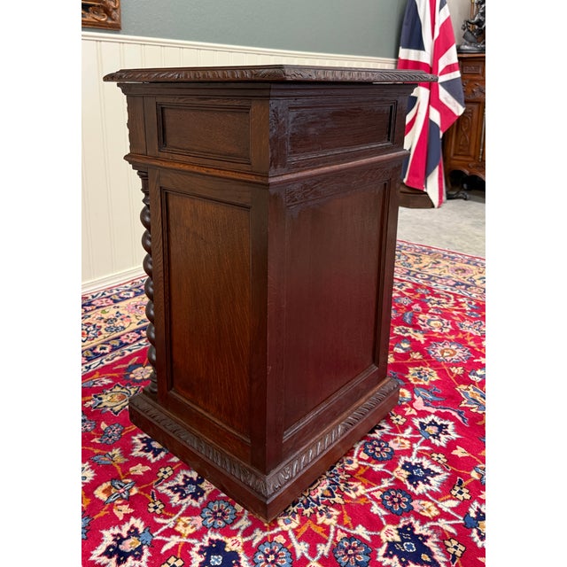 Antique French Marble Top Chest Side or End Table Nightstand Barley Twist Oak For Sale - Image 17 of 18