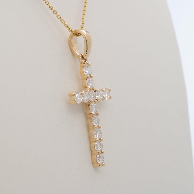 2020s Lab Diamond Cross Pendant in Solid 14k Gold – 3mm Elegant Minimalist Jewelry For Sale - Image 5 of 7