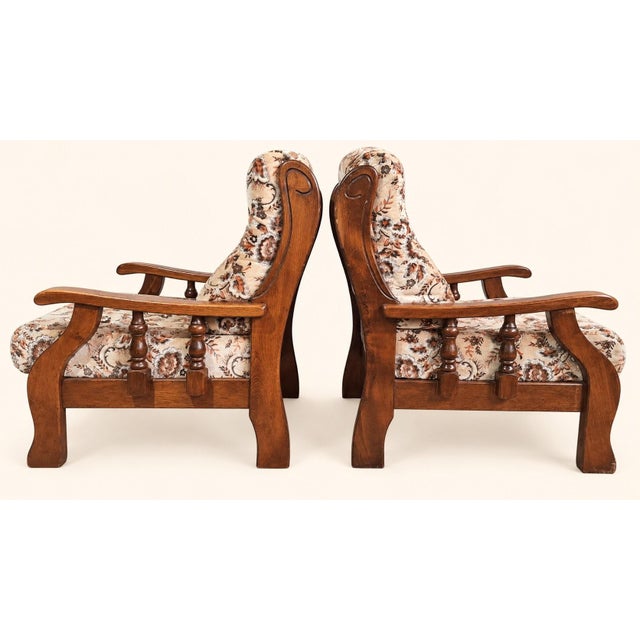 Wood Vintage Lounge Chairs in Wood and Floral Fabric, 1970s, Set of 2 For Sale - Image 7 of 11
