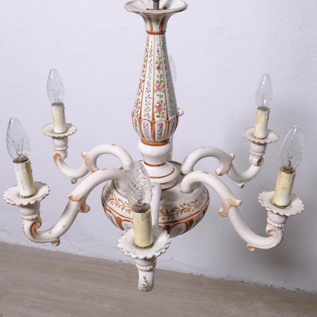 Ceramic 6-Arm Chandelier with Floral Decorations, 1960s For Sale - Image 14 of 18